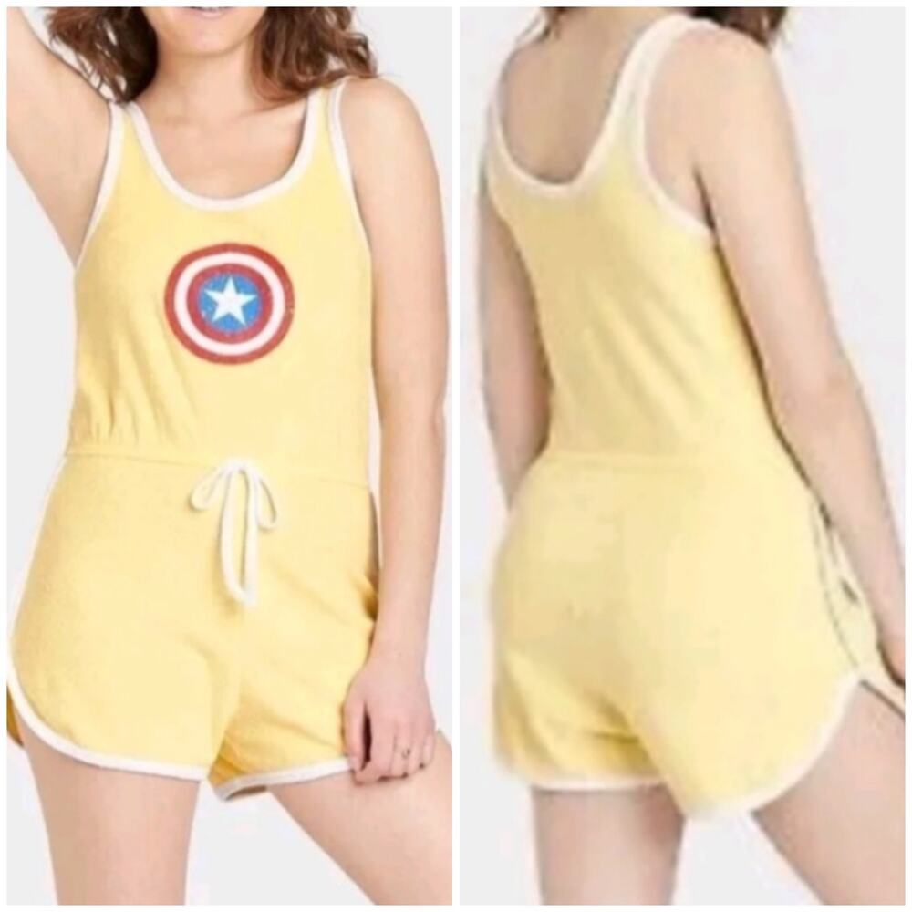 MARVEL Captain America Yellow Terry Cloth Romper NWT size small